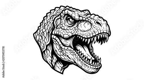 Detailed Illustration of a Tyrannosaurus Rex Dinosaur Head.