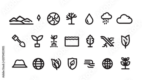 Minimalist Ecology Line Icons Set | 21 Sustainability Vector Symbols