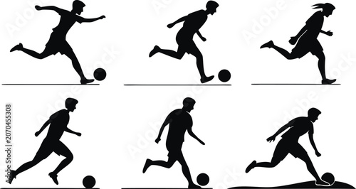 Foto Soccer player silhouettes in dynamic poses against a white background showcasing