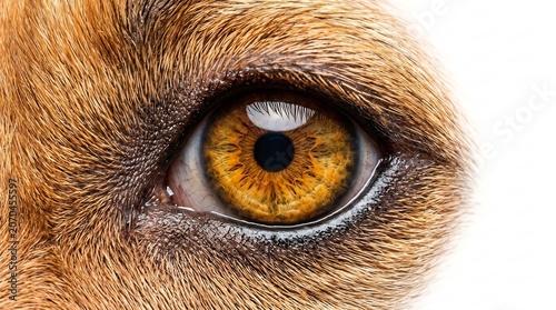 Close up of a brown dog eye with fur detail