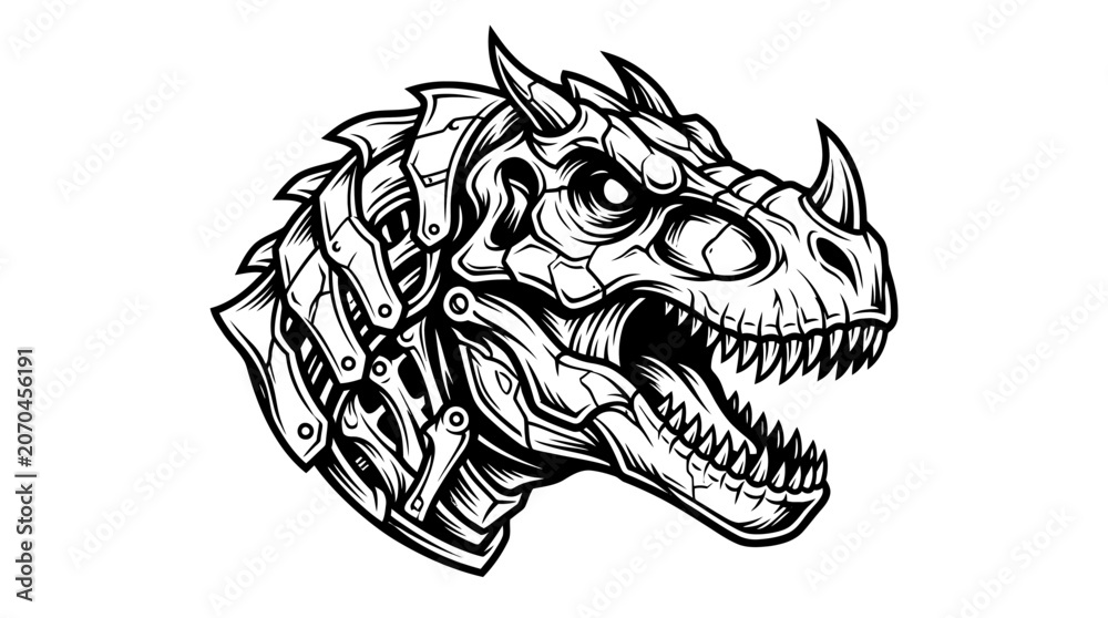 Naklejka premium Mechanical Dinosaur Head Illustration.