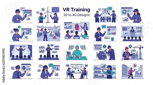 Fotografie Vr training vector illustration set featuring immersive technology and virtual r