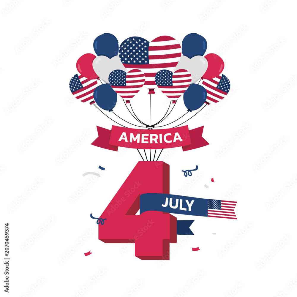 Obraz premium American Independence Day Celebration Poster with Balloons and Number Four