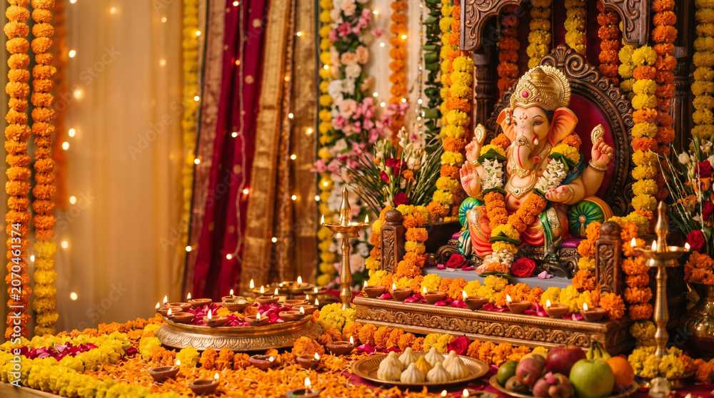 Fototapeta premium Beautifully decorated Lord Ganesha idol for Ganesh Chaturthi festival