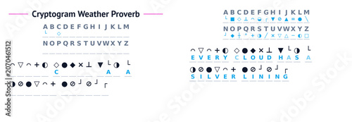 Fotografía Weather symbols and corresponding cryptogram for weather proverbs