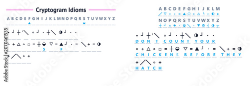 Cryptogram guide featuring coded idioms and symbols  
