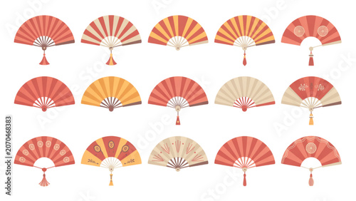 Foto Colorful set of traditional japanese paper umbrellas arranged in a row Vector