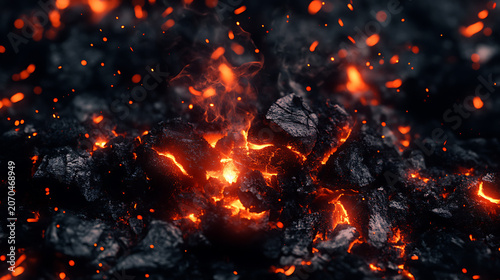 Flying sparks, glowing embers, fire particles