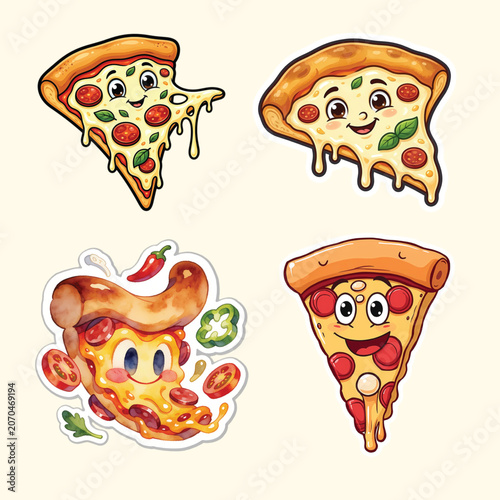 Pizza Slice Mascot Character Collection Vector Set