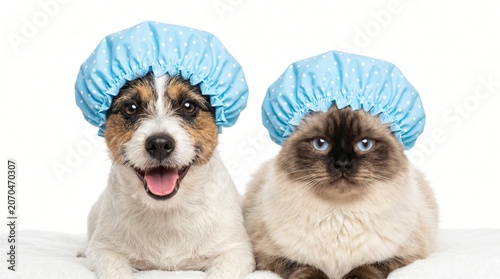 Jack Russell and Himalayan Cat Bright Shower Caps
