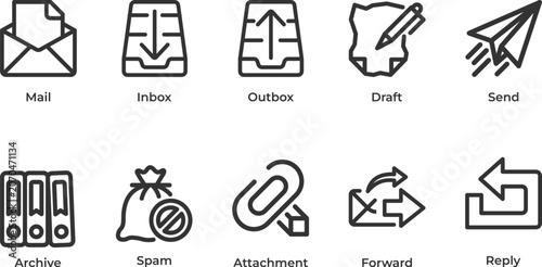 Foto Email icons for mail inbox outbox draft send archive spam attachment forward and