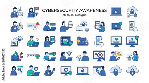 Cybersecurity awareness and internet protection digital safety concept icons featuring security measures cybersecurity security protection internet technology computer encryption password