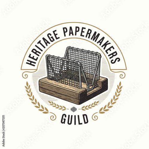 Fotografie Heritage papermakers guild logo with equipment.