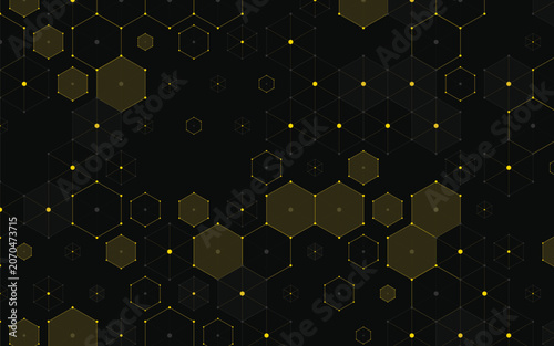 Bild auf Leinwand Gold Modern Abstract Technology Hexagonal Constellation Node Mesh Vector Backgro