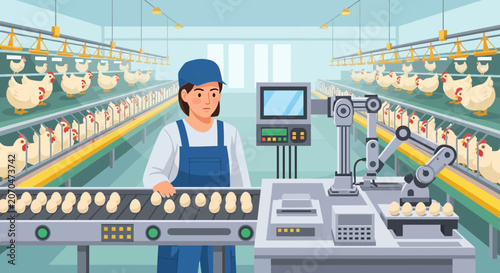 Modern Poultry Processing Plant with Automated Egg Production Line