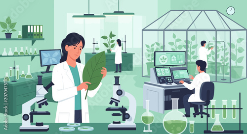 Scientists Conducting Plant Research in Modern Laboratory Setting