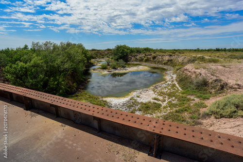Bridge on Salado River or Chadileuvu River, La Reforma city, La Pampa Province, Argentina
