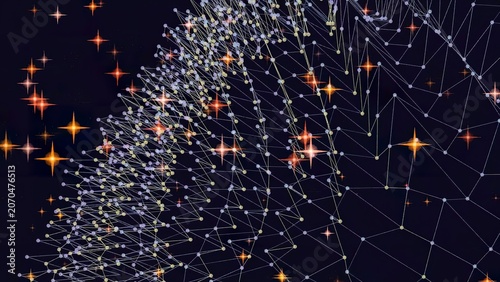 Obraz na płótnie Abstract digital network with glowing points and lines in space