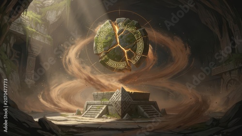 Stone Breath of the Mountain — Magic Circle Altar Fantasy Game Concept Art, Cinematic Key Visual｜山の石息吹 — 魔法陣の祭壇 ファンタジーゲームコンセプトアート 和風幻想
