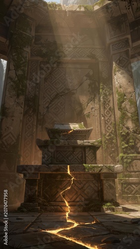 Stone Breath of the Mountain — Ancient Temple Interior Fantasy Game Concept Art, Cinematic Key Visual｜山の石息吹 — 古代神殿の内部 ファンタジーゲームコンセプトアート 和風幻想
