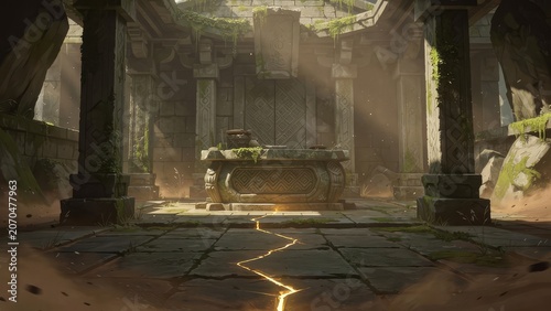 Stone Breath of the Mountain — Ancient Temple Interior Fantasy Game Concept Art, Cinematic Key Visual｜山の石息吹 — 古代神殿の内部 ファンタジーゲームコンセプトアート 和風幻想
