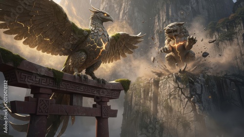 Stone Breath of the Mountain — Mythical Beast Fantasy Game Concept Art, Cinematic Key Visual｜山の石息吹 — 和の幻獣 ファンタジーゲームコンセプトアート 和風幻想