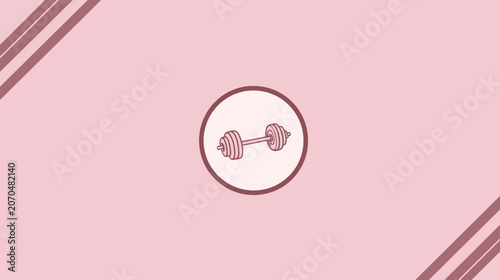 Minimalist dumbbell icon on pink background for fitness and wellness concepts