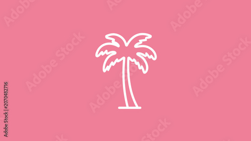 Minimalist white palm tree icon on a vibrant pink background for design