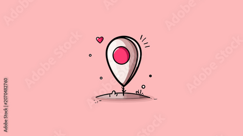 Cartoon location icon on pink background illustrating navigation and points