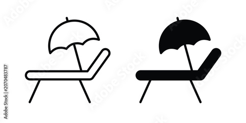 Tableau sur toile Beach chair with umbrella icon outline drawing and clipart version