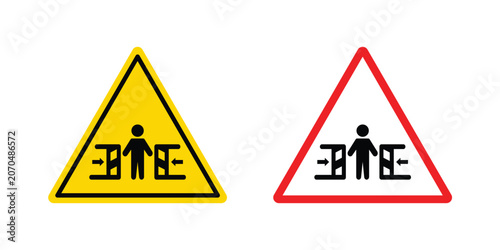 Obraz na plátně Risk of crushing warning sign outline drawing and clipart version