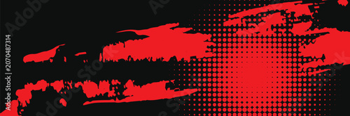 red and black backdrop with dot halftone pattern element. Abstract brush grunge background. retro comic concept for your graphic design, banner or poster.