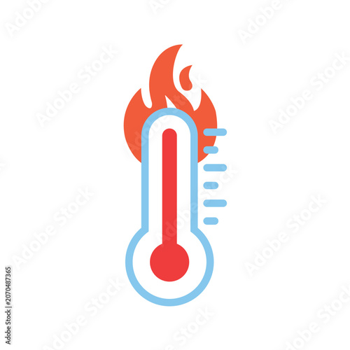 High Temperature Thermometer Icon or Extreme Heat Symbol Isolated on White Background. Hot Weather Vector Flat Sign.
