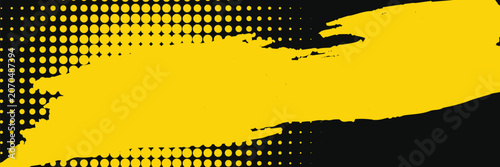 Yellow and black backdrop with dot halftone pattern element. Abstract brush grunge background. retro comic concept for your graphic design, banner or poster.
