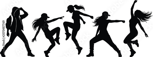 Photography Street dance silhouettes of active young people hip hop dancers performing moder