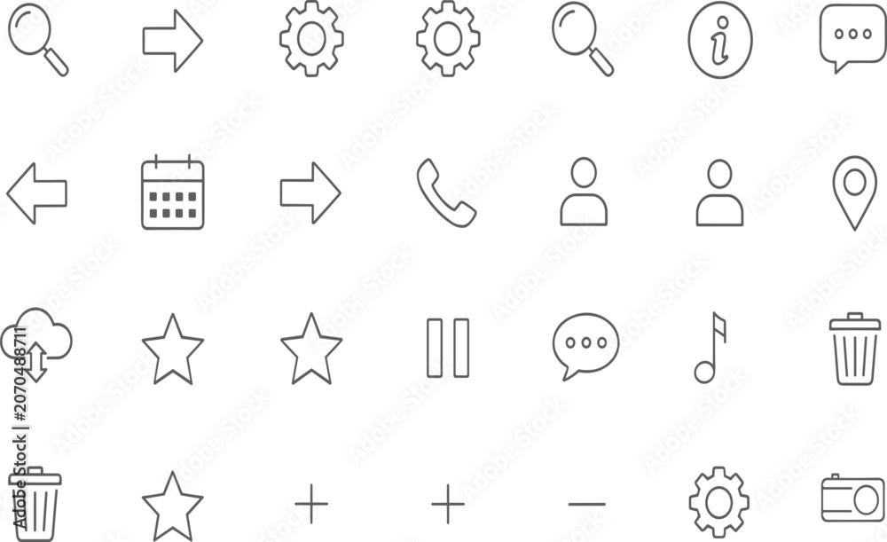 Fototapeta premium Web, icons, set, isolated, on, white, background, vector, symbols, for, user, interface, navigation, settings, dashboard, menu, options, application, digital, elements