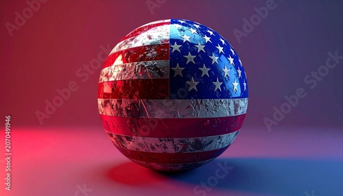 Textured usa flag patterned orb glowing with red and blue light on dark surface american patriotic textured patriotism
