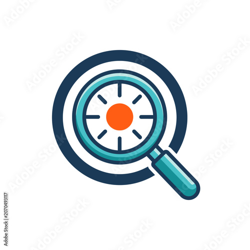 Magnifying glass focusing on a central target point.