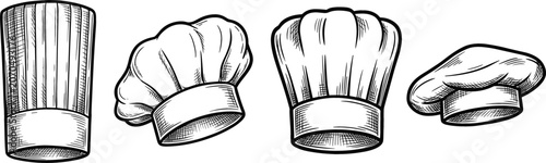 Konstfotografi Chef Hat Vector Set with Vintage Engraving Style Toque Graphic Elements for Rest
