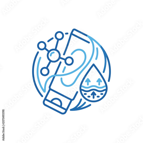 Lotion tube with molecule and skin penetration graphic.