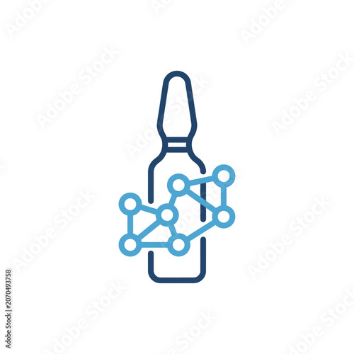 Medical ampoule icon with molecular structure for dermatology.