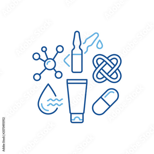 Medical skincare icon set with tubes and ampoules.