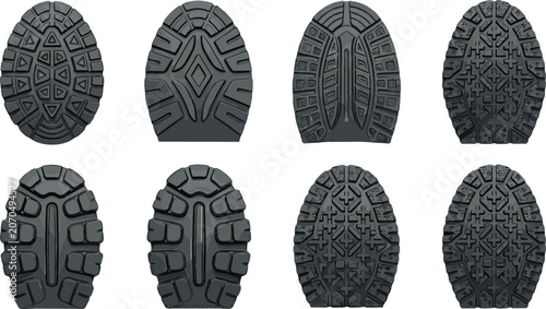 Canvastavla Shoe Sole Texture Vector Set with Black Rubber Tread Patterns and Protective Gri