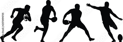Fotografie Rugby Player Silhouette Set Vector Graphic Featuring Athletes Running Passing Ki