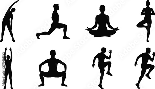 Foto Fitness Exercise Silhouette Collection with Yoga Workout and Training Poses
