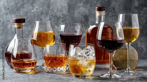 Assortment Of Whiskey And Wine Glasses Display