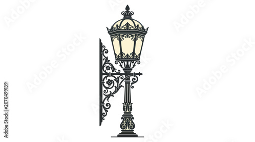Canvastavla Ornate Vintage Wall Street Lamp Vector Illustration