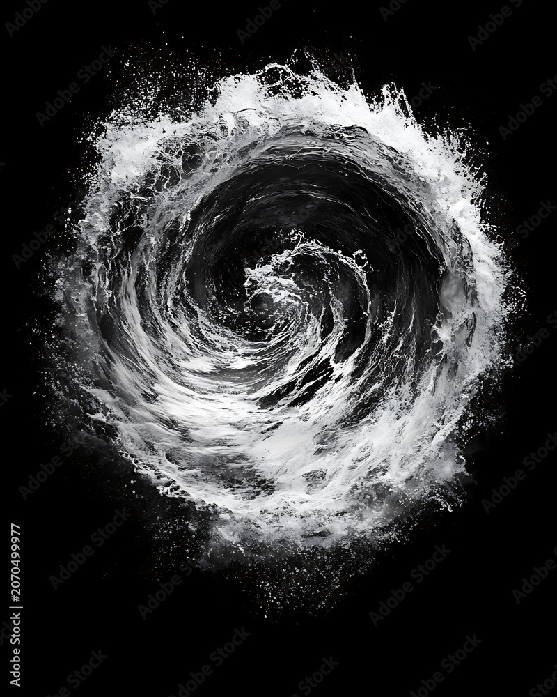 Naklejka premium water in dynamic motion, isolated on black background for commercial use.