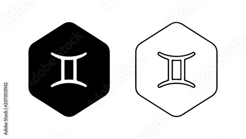 Photos Gemini Zodiac Sign Hexagon Icon Set
