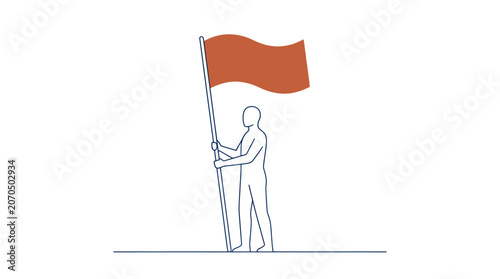 Person Holding Flag Minimalist Vector Illustration